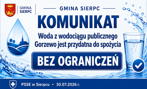 Zdjęcie do KOMUNIKAT &ndash; woda z wodociągu publicznego Gorzewo jest przydatna do spożycia bez ograniczeń