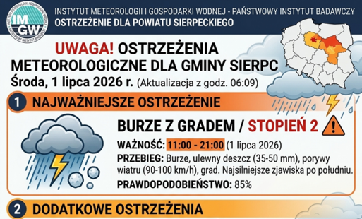 Ostrzeżenie meteorologiczne - 1 lipca 2026 roku