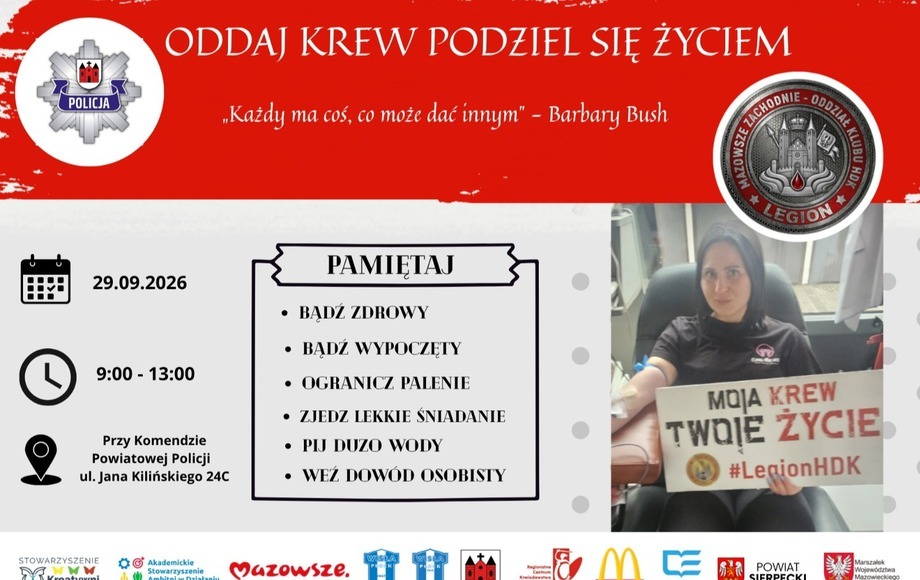 Oddaj krew – akcje honorowego krwiodawstwa w Sierpcu 29 września i 6 października 2026